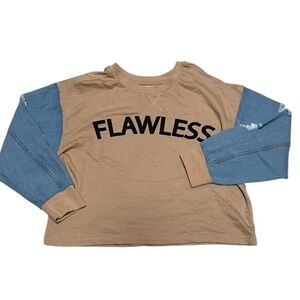 Women's Jr. Jolie & Joy By FCT Crop Shirt with Denim Sleeves Size 2XL